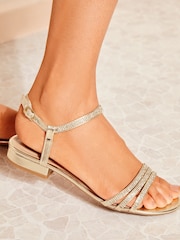 Friends Like These Gold Wide Fit Occasion Strappy Gem Sandals - Image 2 of 4