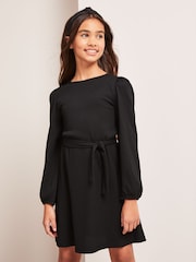 Lipsy Black Crinkle Jersey Long Sleeve Dress - Image 1 of 4