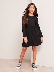 Lipsy Black Crinkle Jersey Long Sleeve Dress - Image 2 of 4