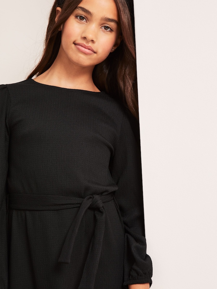 Lipsy Black Crinkle Jersey Long Sleeve Dress - Image 4 of 4