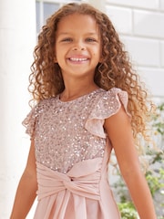 Lipsy Pink Flutter Sleeve Occasion Mini Dress (2-16yrs) - Image 2 of 4