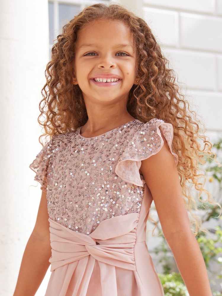 Lipsy Pink Flutter Sleeve Occasion Mini Dress (2-16yrs) - Image 2 of 4