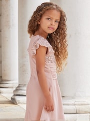 Lipsy Pink Flutter Sleeve Occasion Mini Dress (2-16yrs) - Image 3 of 4