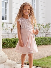 Lipsy Pink Flutter Sleeve Occasion Mini Dress (2-16yrs) - Image 4 of 4