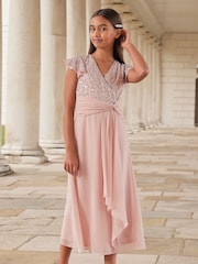 Lipsy Pink Flutter Sleeve Occasion Maxi Dress - Teen - Image 4 of 4