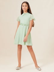 Lipsy Sage Green Twist Neck Flower Waist Occasion Dress (2-16yrs) - Image 2 of 4