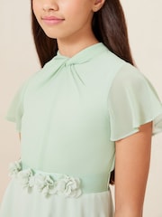 Lipsy Sage Green Twist Neck Flower Waist Occasion Dress (2-16yrs) - Image 4 of 4