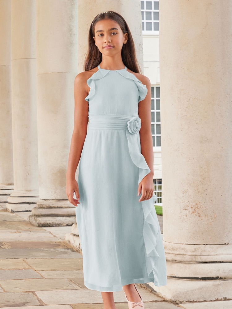 Lipsy Blue Ruffle Corsage Maxi Prom Dress (7-16yrs) - Image 1 of 4