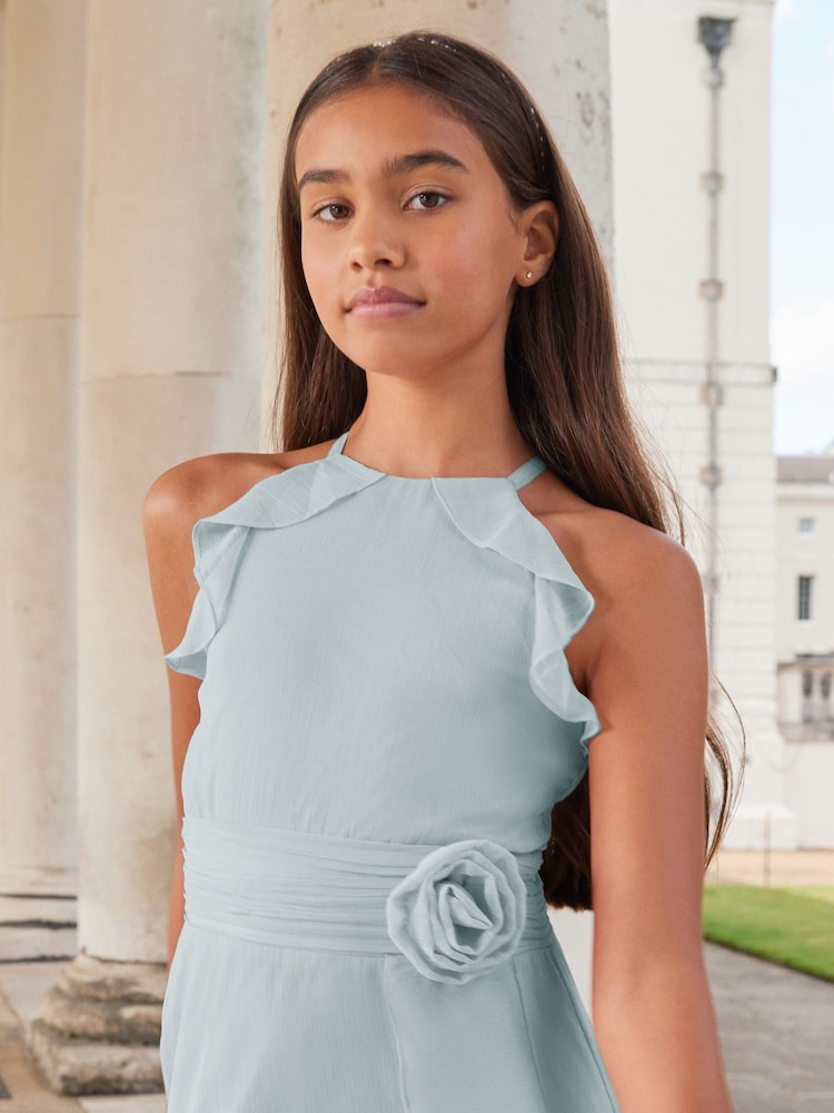 Lipsy Blue Ruffle Corsage Maxi Prom Dress (7-16yrs) - Image 4 of 4