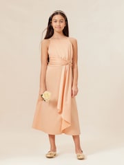 Lipsy Champagne Gold Pink Strap Maxi Prom Dress - Image 1 of 4