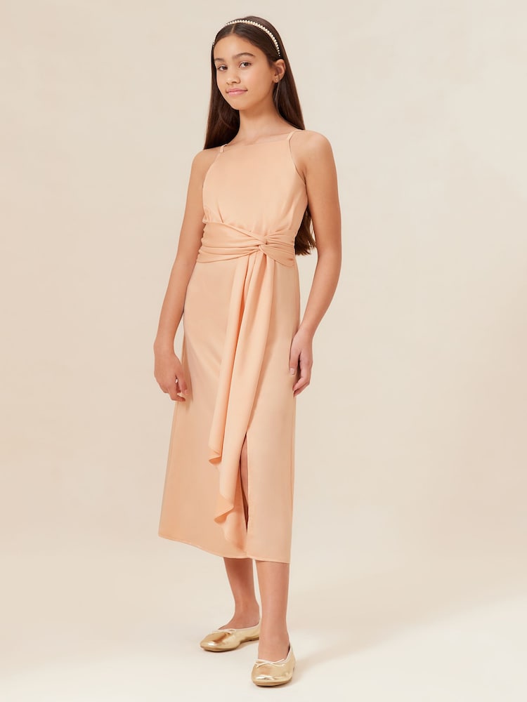 Lipsy Champagne Gold Pink Strap Maxi Prom Dress - Image 2 of 4
