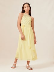 Lipsy Lemon Yellow Strap Maxi Pearl Occasion Dress (7-16yrs) - Image 1 of 4