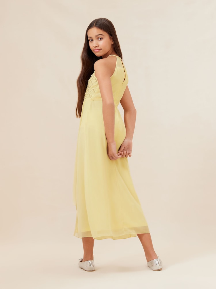 Lipsy Lemon Yellow Strap Maxi Pearl Occasion Dress (7-16yrs) - Image 3 of 4