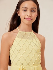 Lipsy Lemon Yellow Strap Maxi Pearl Occasion Dress (7-16yrs) - Image 4 of 4