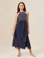 Lipsy Navy Blue Strap Maxi Pearl Occasion Dress (7-16yrs) - Image 1 of 4