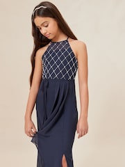 Lipsy Navy Blue Strap Maxi Pearl Occasion Dress (7-16yrs) - Image 4 of 4