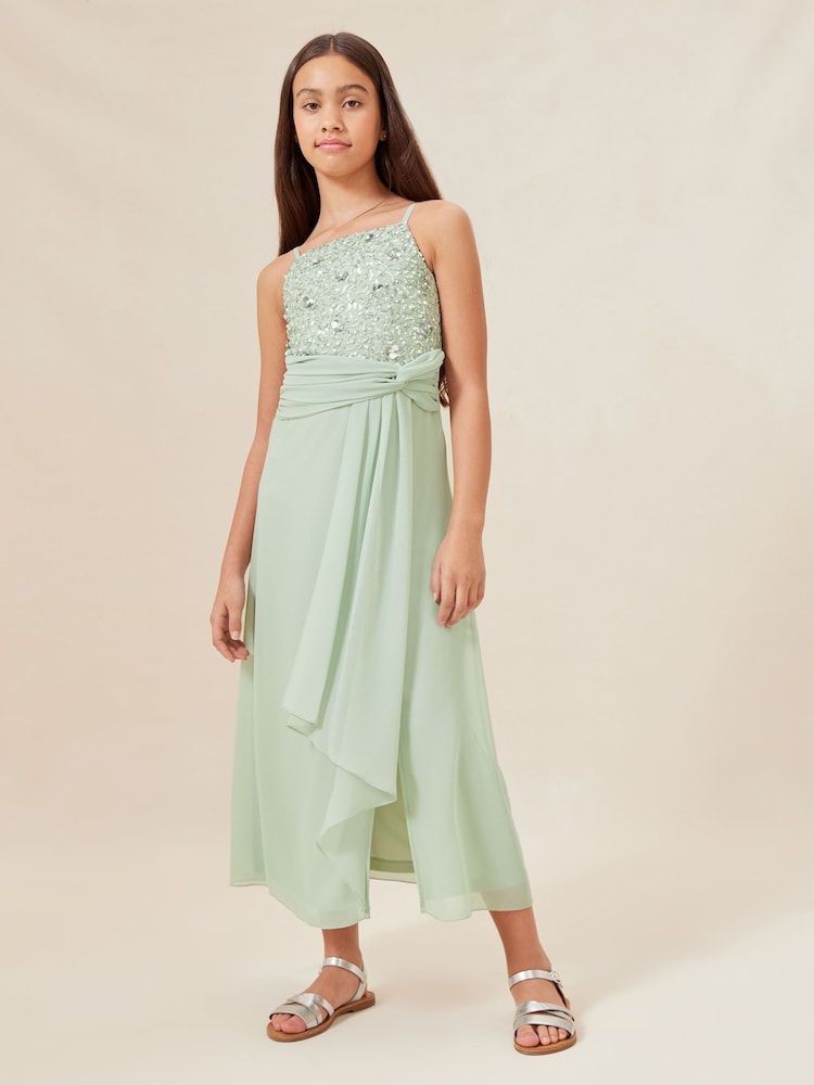 Lipsy Sage Green Strap Maxi Prom Dress - Image 1 of 4