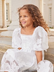 Lipsy Ivory Organza Corsage Occasion Dress (2-16yrs) - Image 3 of 5