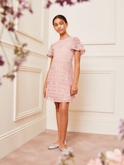Lipsy Pink Flutter Sleeve Lace Occasion Dress - Image 2 of 4
