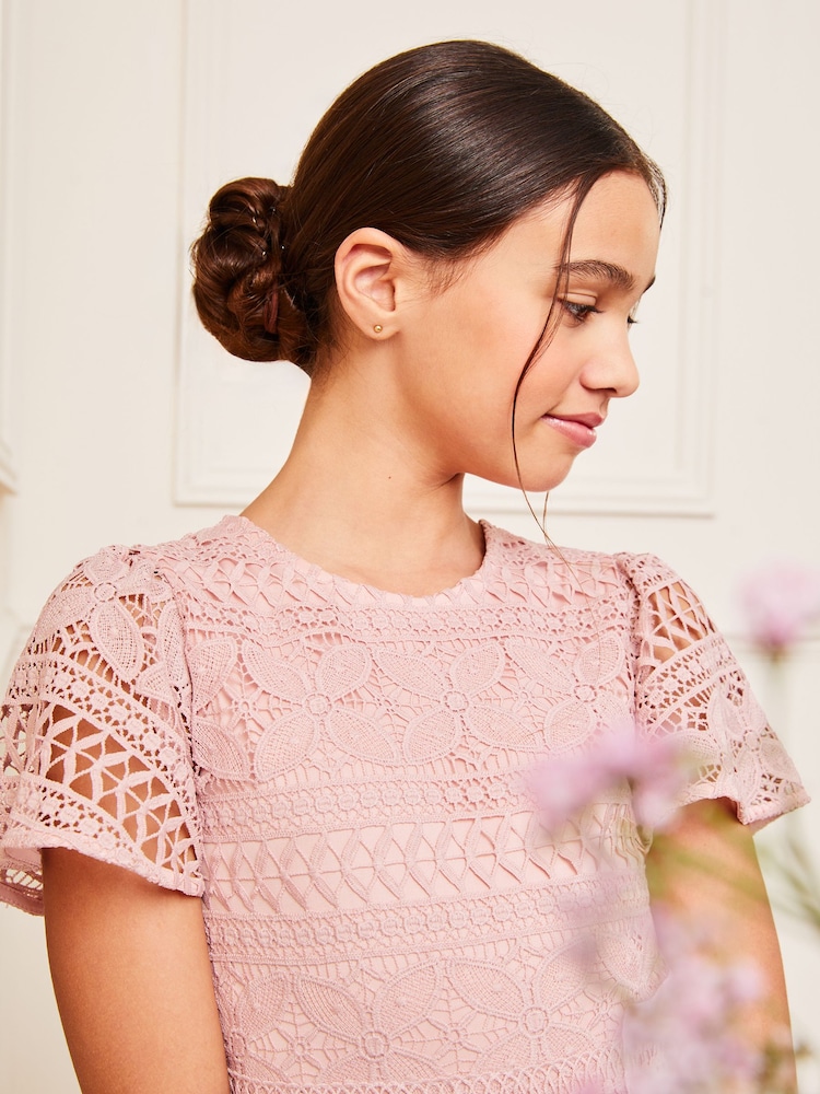 Buy Lipsy Pink Flutter Sleeve Lace Occasion Dress from the Next UK online  shop