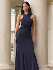 Lipsy Navy Blue Bridesmaid Multiway Fabric Mix Maxi Dress - Image 3 of 4