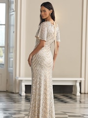 Lipsy Champagne Gold Sequin Cowl Neck Reversible Bridesmaid Dress - Image 2 of 3