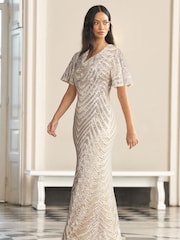 Lipsy Champagne Gold Sequin Cowl Neck Reversible Bridesmaid Dress - Image 3 of 3