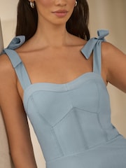 Lipsy Blue Bridesmaid Tie Strap Corset Detail Maxi Dress - Image 2 of 4