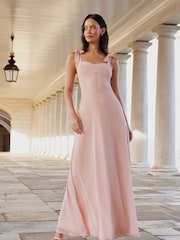 Lipsy Blush Pink Bridesmaid Tie Strap Corset Detail Maxi Dress - Image 1 of 4