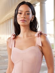 Lipsy Blush Pink Bridesmaid Tie Strap Corset Detail Maxi Dress - Image 2 of 4