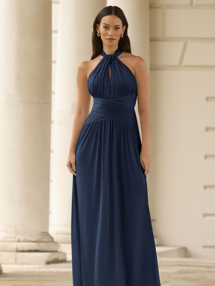 Lipsy Navy Blue Halterneck Keyhole Bridesmaid Maxi Dress - Image 1 of 5