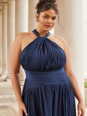 Lipsy Navy Blue Halterneck Keyhole Bridesmaid Maxi Dress - Image 3 of 5