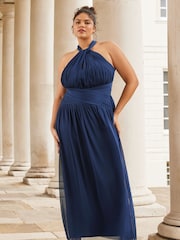 Lipsy Navy Blue Halterneck Keyhole Bridesmaid Maxi Dress - Image 5 of 5