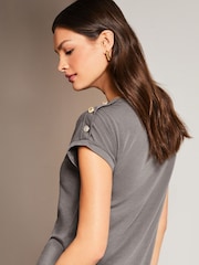 Lipsy Grey Button Round Neck T-Shirt - Image 2 of 4