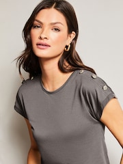 Lipsy Grey Button Round Neck T-Shirt - Image 4 of 4