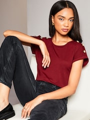 Lipsy Burgundy Red Round Neck T-Shirt - Image 1 of 4