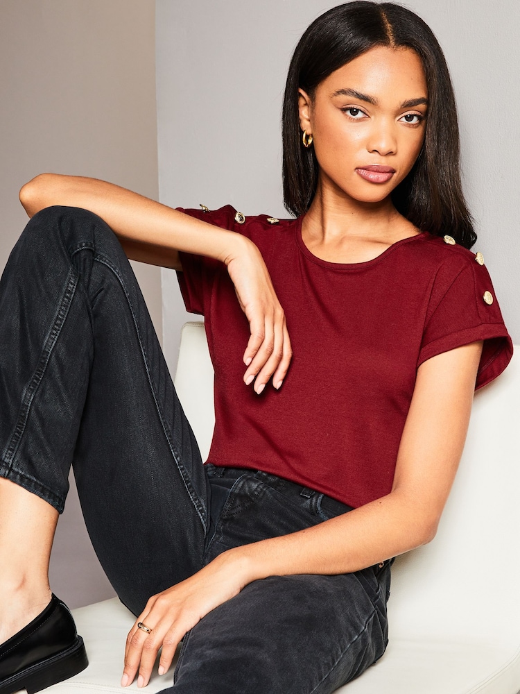 Lipsy Burgundy Red Round Neck T-Shirt - Image 1 of 4