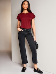 Lipsy Burgundy Red Round Neck T-Shirt - Image 3 of 4