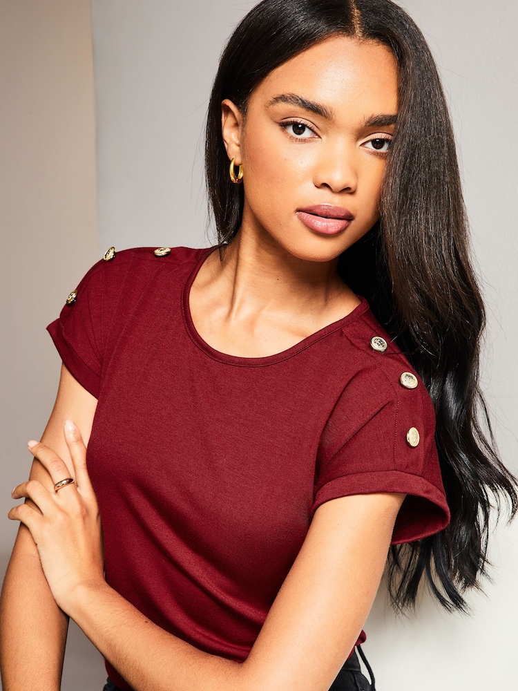 Lipsy Burgundy Red Round Neck T-Shirt - Image 4 of 4