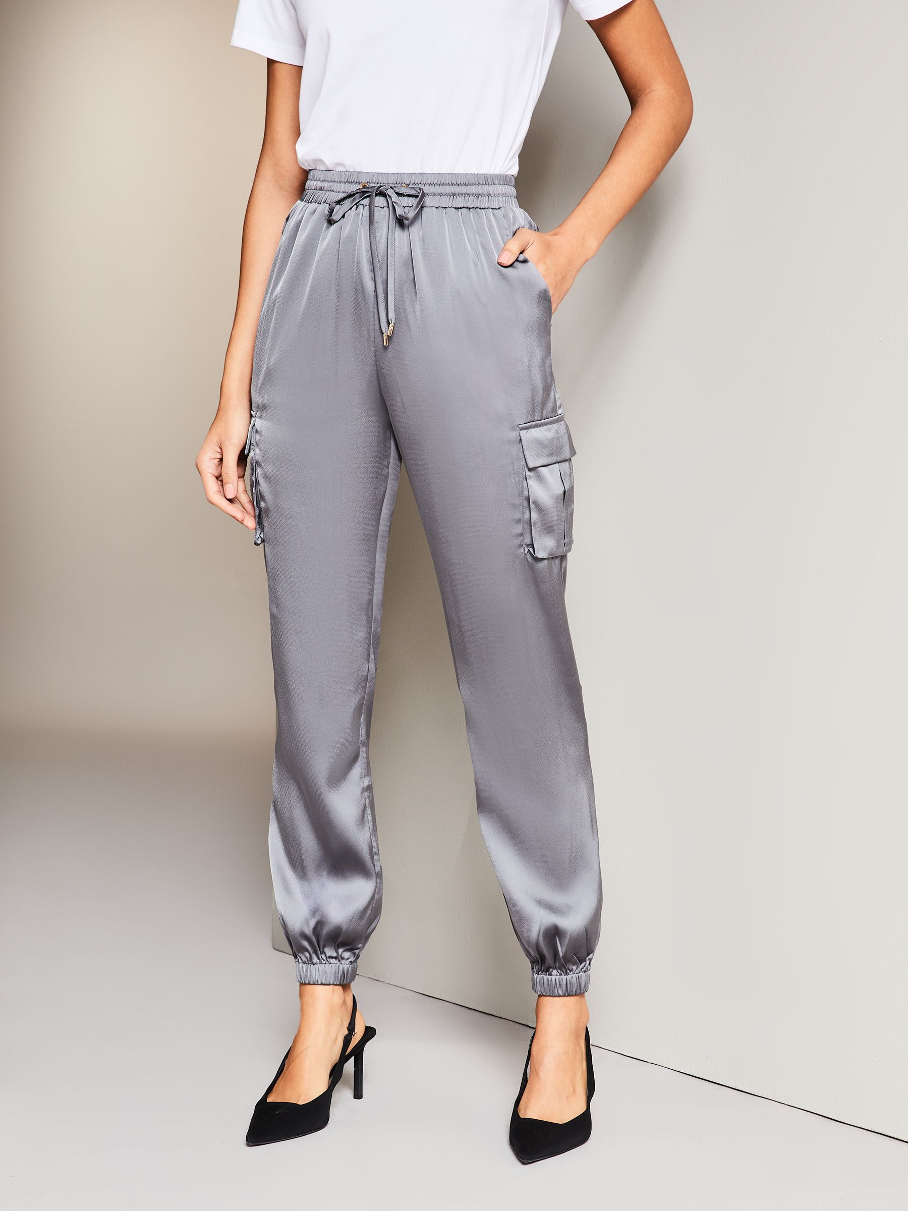 Buy Lipsy Grey Satin Cargo Pocket Cuffed Jogger from Next Luxembourg