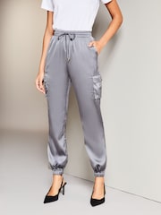 Lipsy Grey Satin Cargo Pocket Cuffed Jogger - Image 1 of 4