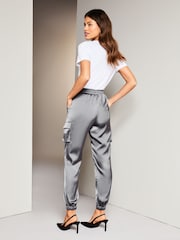 Lipsy Grey Satin Cargo Pocket Cuffed Jogger - Image 2 of 4
