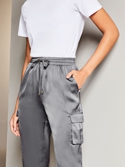 Lipsy Grey Satin Cargo Pocket Cuffed Jogger - Image 3 of 4