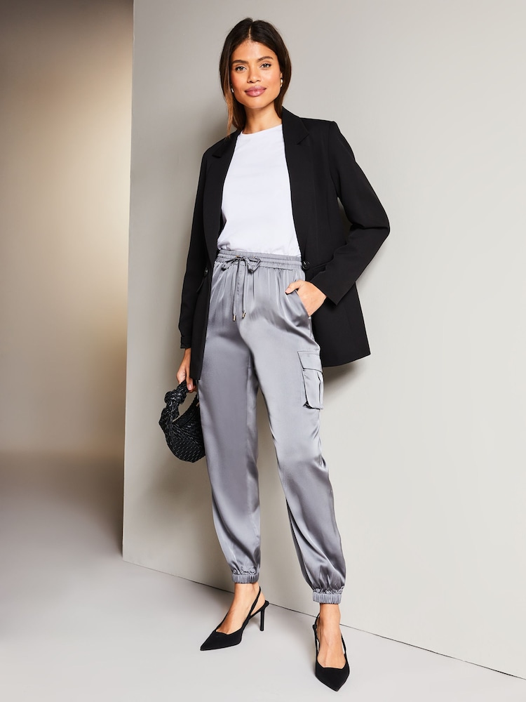 Lipsy Grey Satin Cargo Pocket Cuffed Jogger - Image 4 of 4