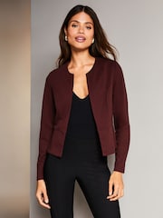 Lipsy Berry Red Cropped Collarless Blazer Jacket - Image 1 of 4