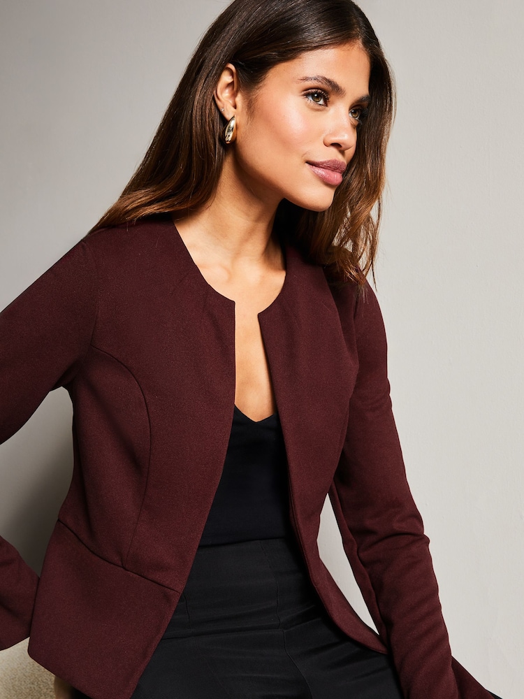 Lipsy Berry Red Cropped Collarless Blazer Jacket - Image 4 of 4