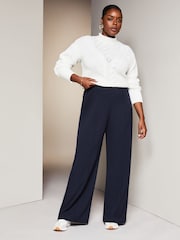 Lipsy Navy Curve High Waist Wide Leg Tailored Trousers - Image 1 of 4