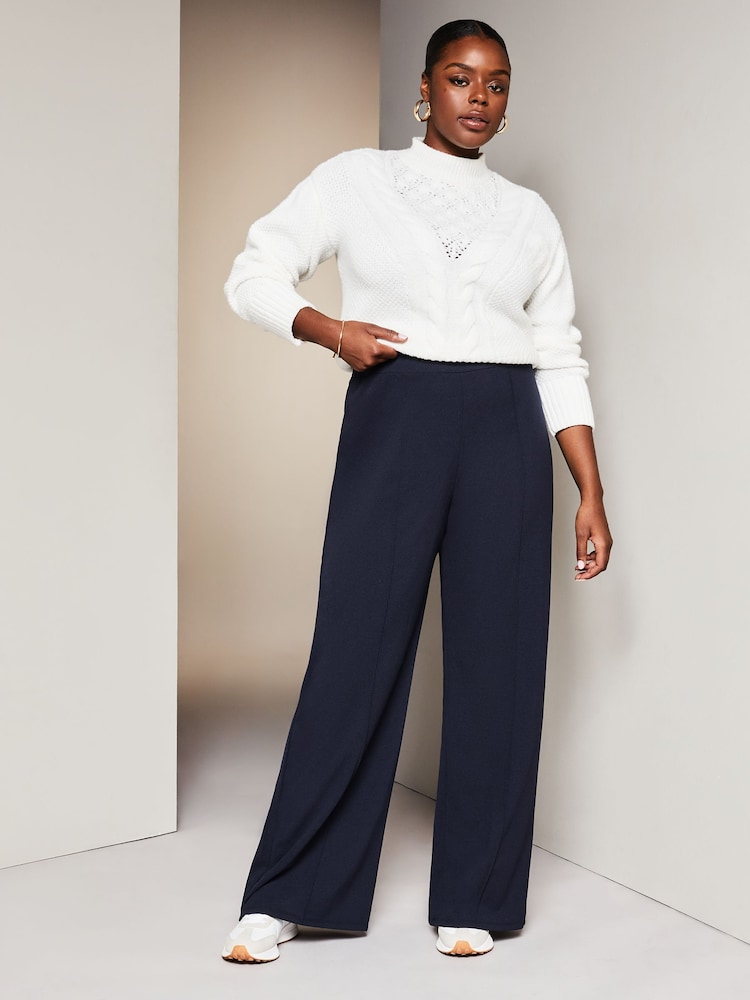 Lipsy Navy Curve High Waist Wide Leg Tailored Trousers - Image 1 of 4