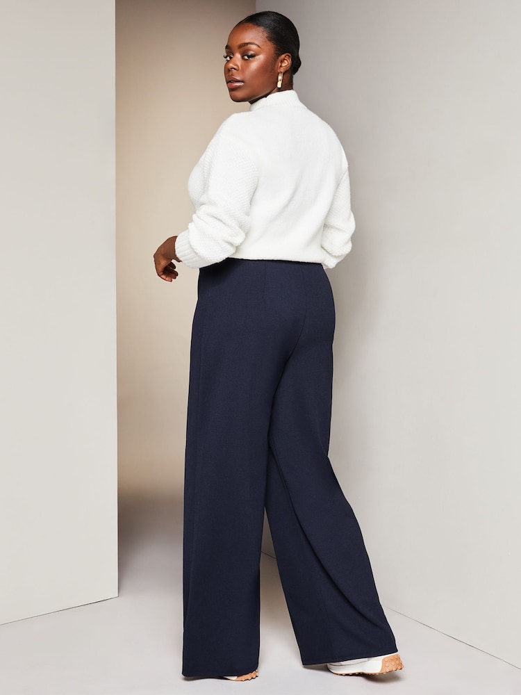 Lipsy Navy Curve High Waist Wide Leg Tailored Trousers - Image 2 of 4