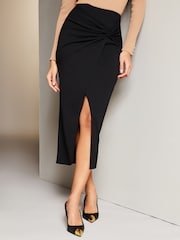 Lipsy Black Twist Front Jersey Midi Skirt - Image 1 of 4